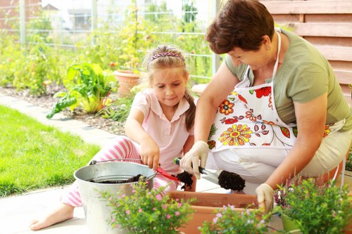Safety-focused garden maintenance with protective equipment and careful planning