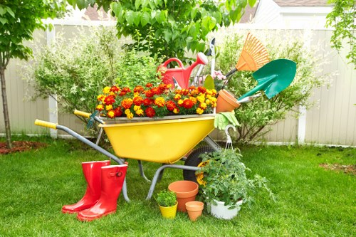 Surface-safe patio cleaning process for a paved area in Cowley